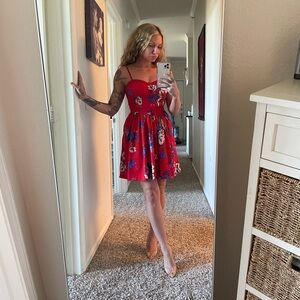 Band of Gypsies Red Floral Midi Dress